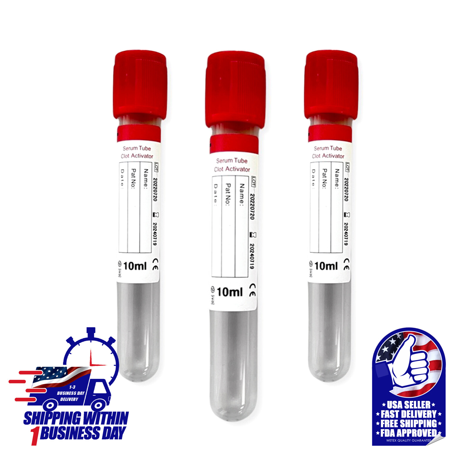 RED VACUUM BLOOD COLLECTION SERUM TUBE CLOT ACTIVATOR, 16x100mm, 10 mL, EXP 8/25