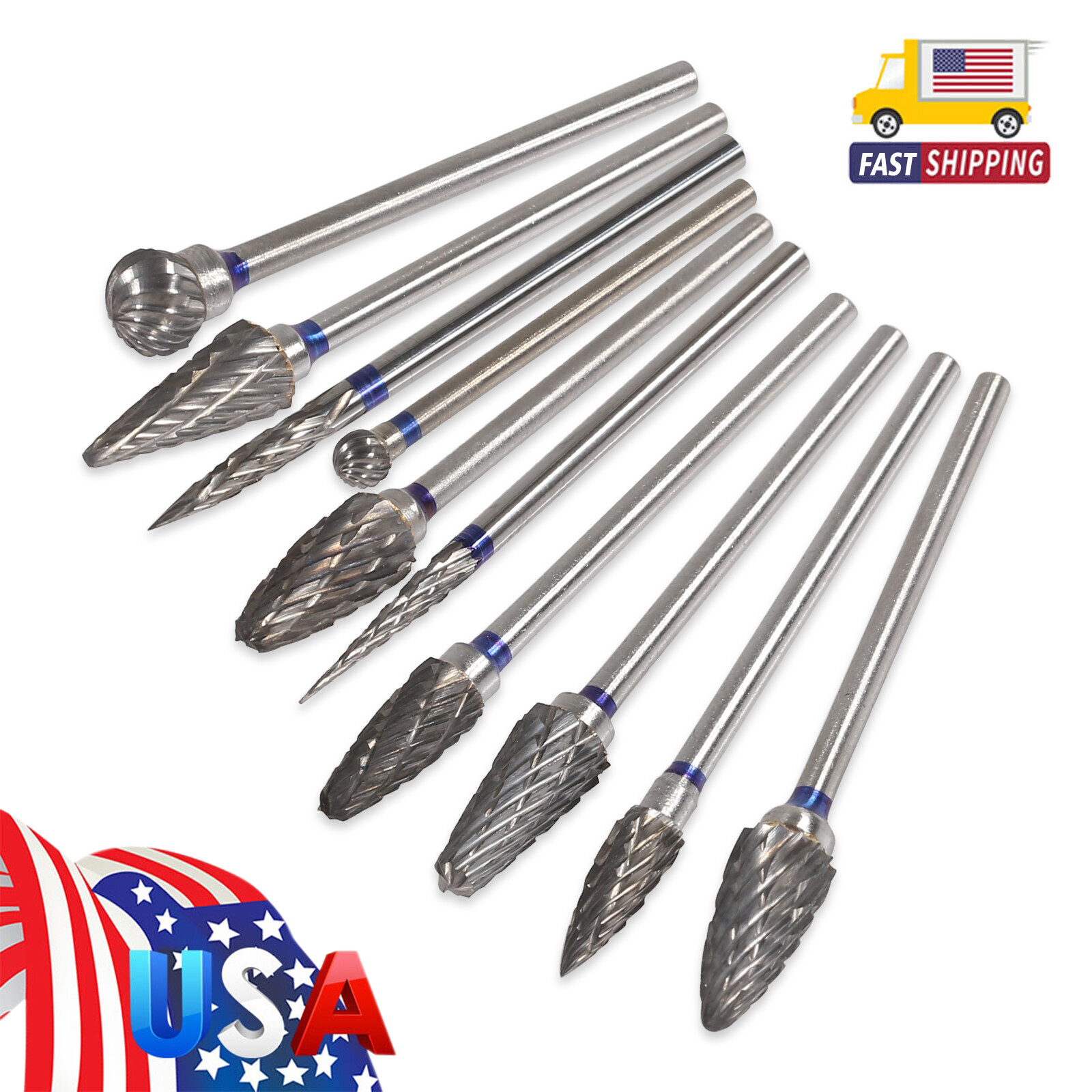 10Pcs Dental Lab 2.35MM Shank Polishing Straight Bur Drills Carbide Steel Burs