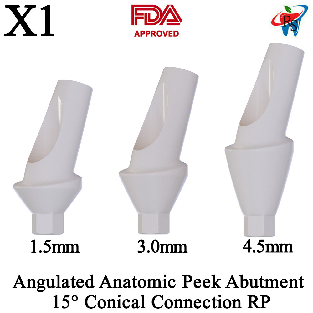 1pcs DSl Angulated Abutment Anatomic Peek Conical Connection 15° RP Dental Lab