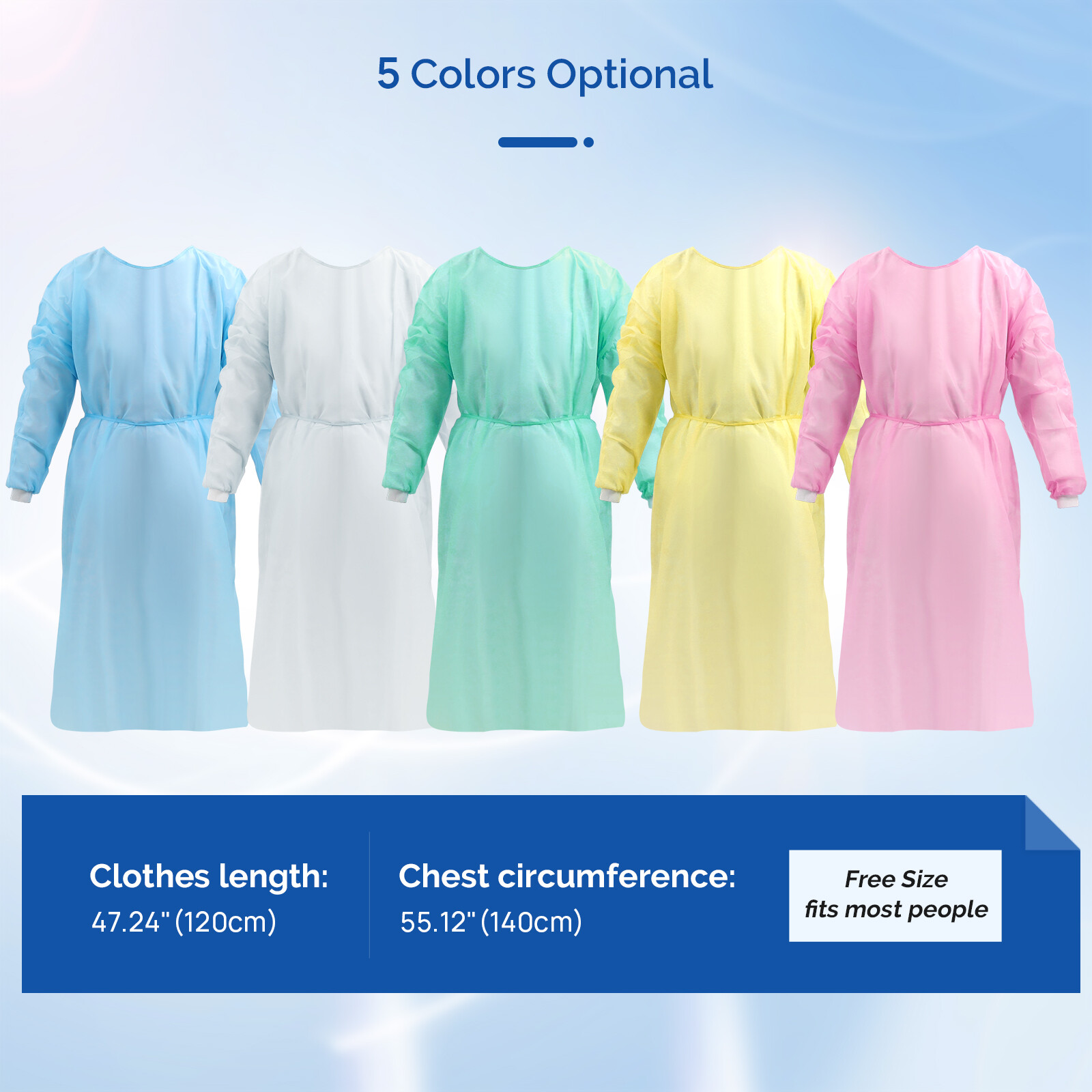 Disposable Lab Isolation Gowns PP Soft Medical Gowns with Knitted Elastic Cuffs
