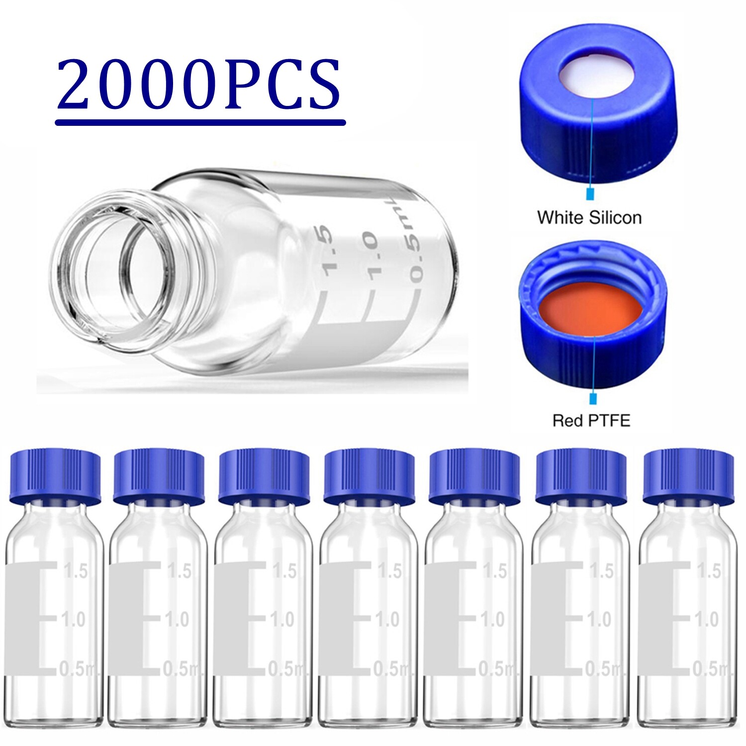 [2000PCS] 2ml Clear Glass Autosampler Vials+ Caps HPLC GC Screw Top HPLC Agilent