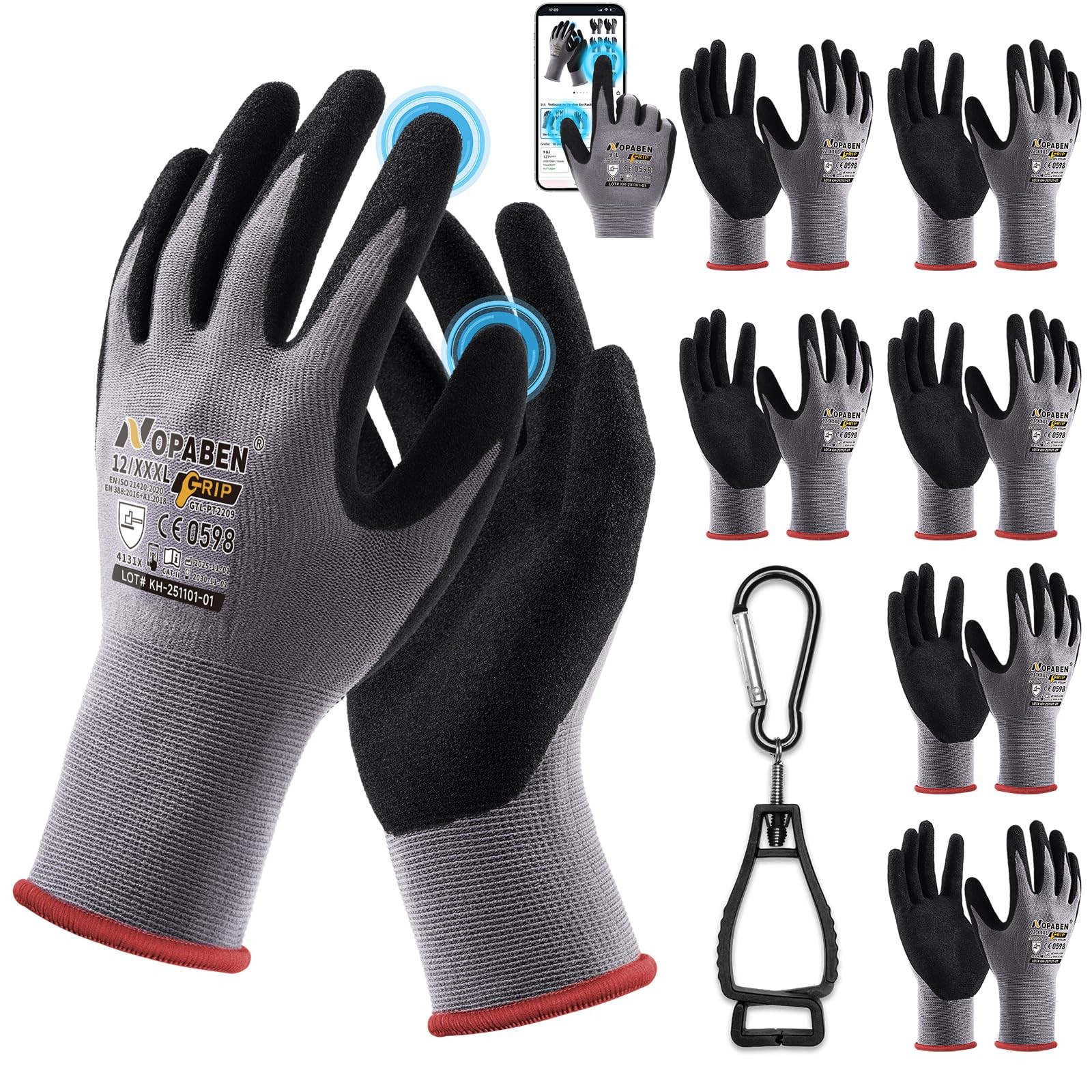 Jasdick Safety Work Gloves – 7 Pairs Seamless Knit Glove Microfoam Nitrile