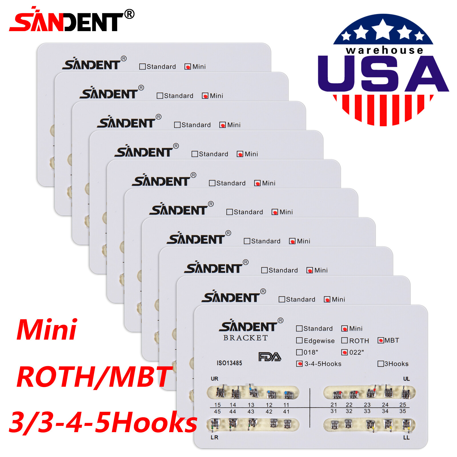 SANDENT Orthodontic Dental Brackets Braces Mini Standard Roth MBT.022 Hooks ns