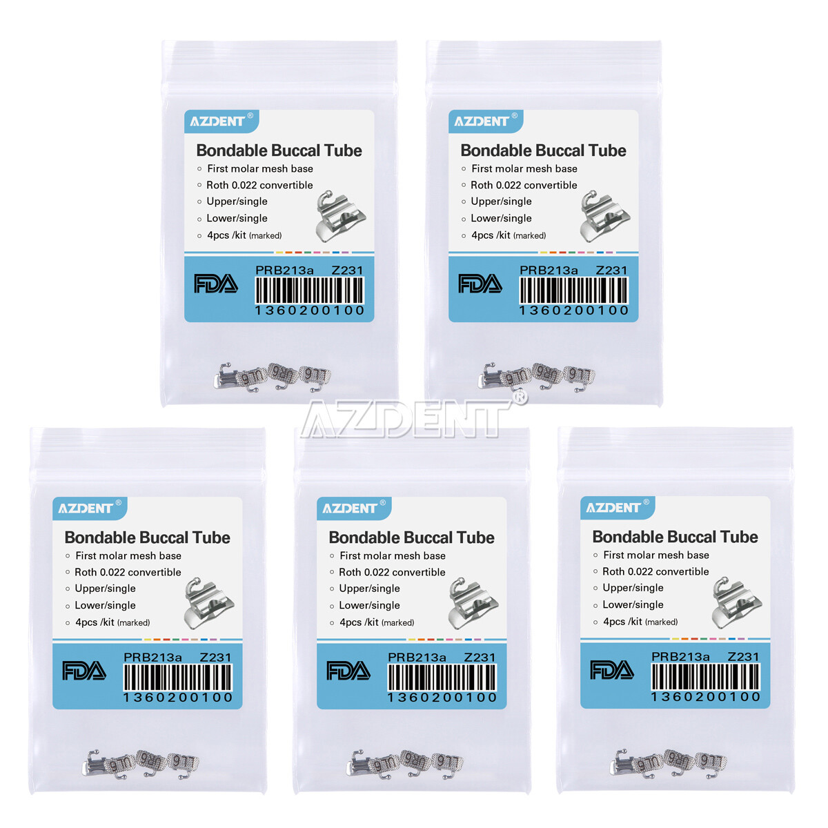 AZDENT Dental Orthodontic 1st 2nd Molar Buccal Tube Roth/MBT 018/022 Bondable