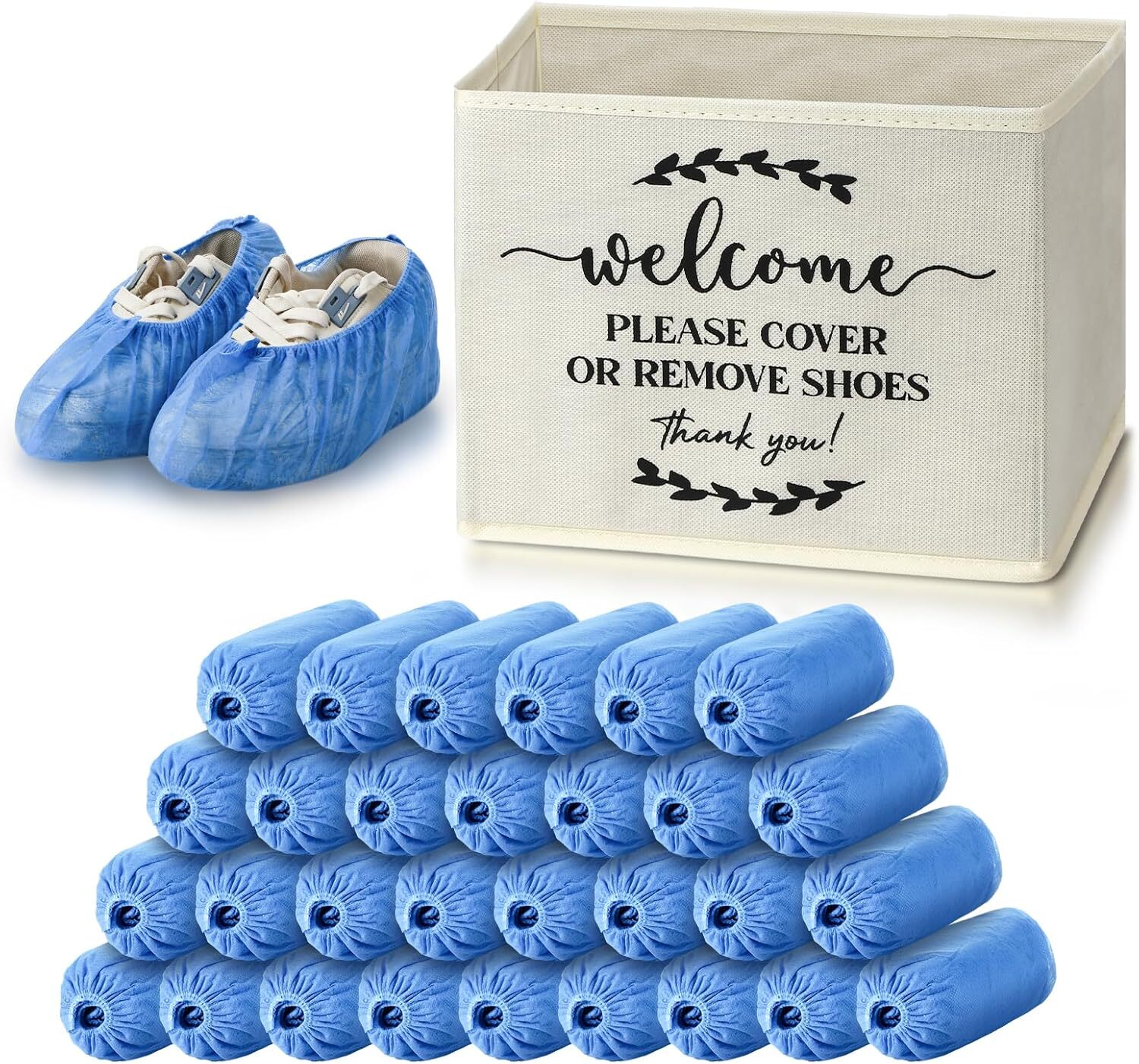 200 Pack Disposable Shoe Covers with Shoe Covers Dispenser Box Beige