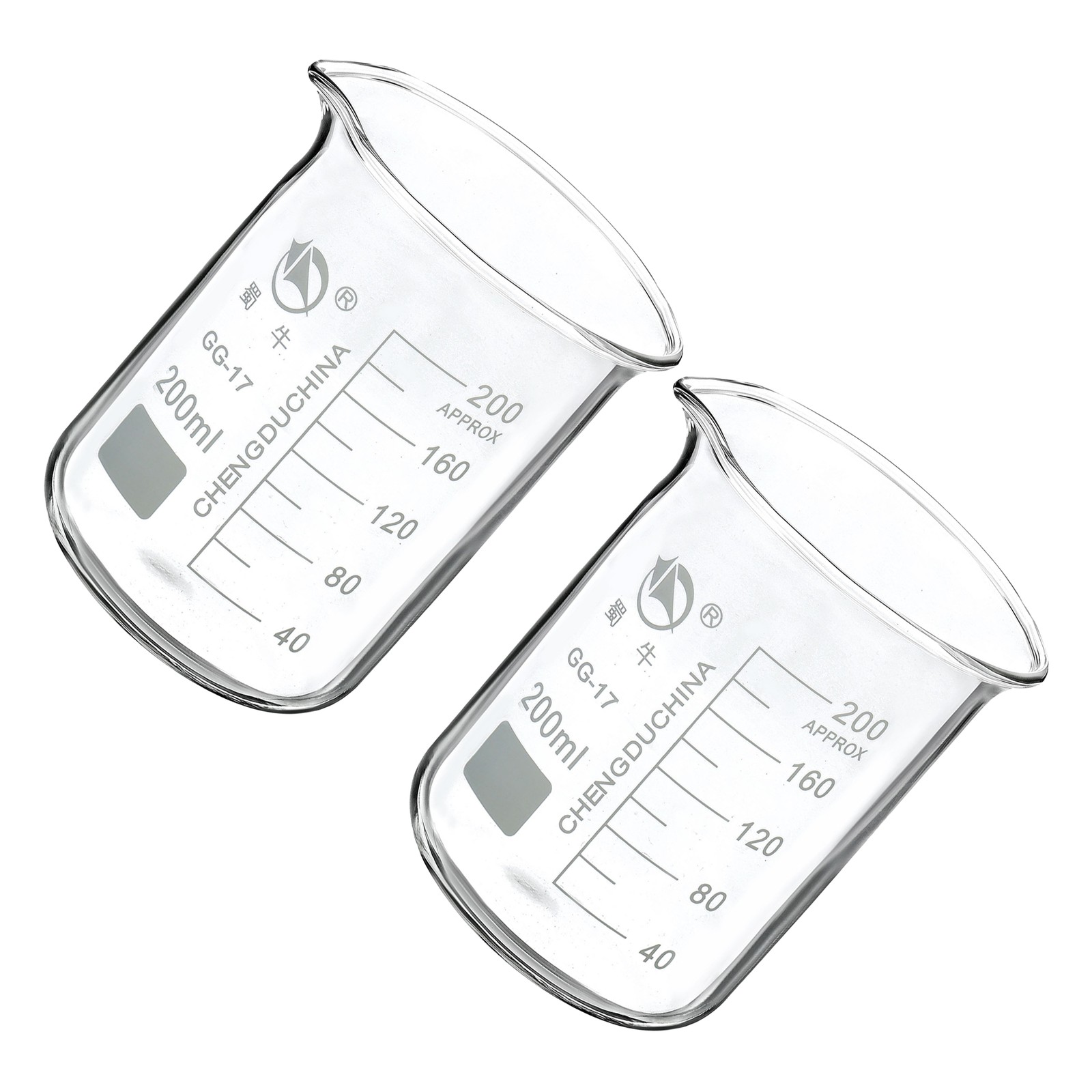 2Pcs 200ml Low Form Glass Beaker 3.3 Borosilicate for Lab