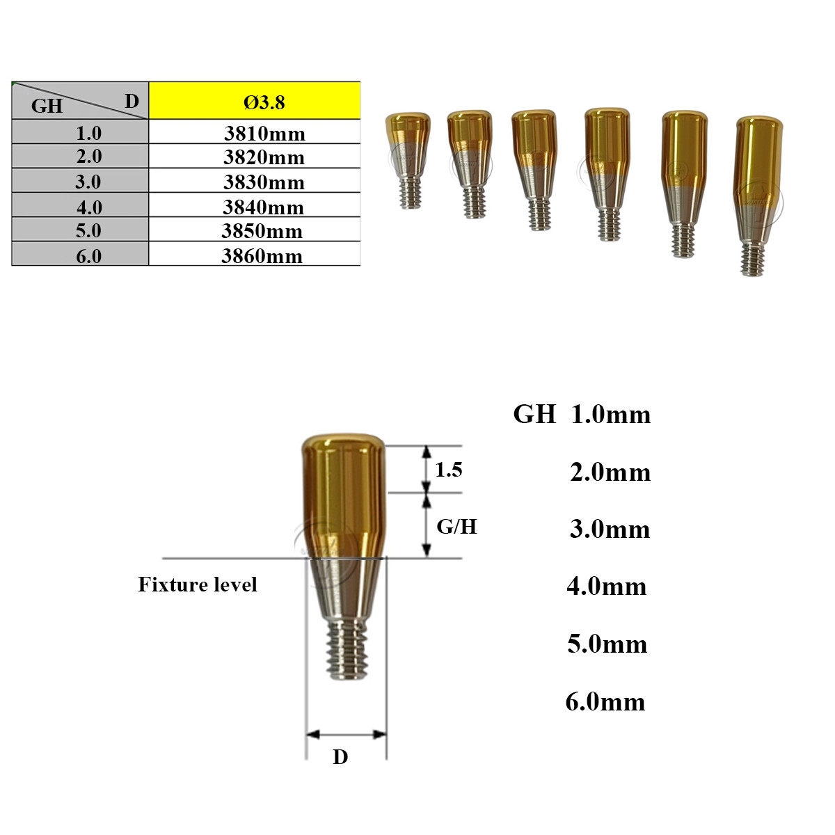 Locator abutment full set Core tool fit to SG platform D3.8mm GH1-6mm