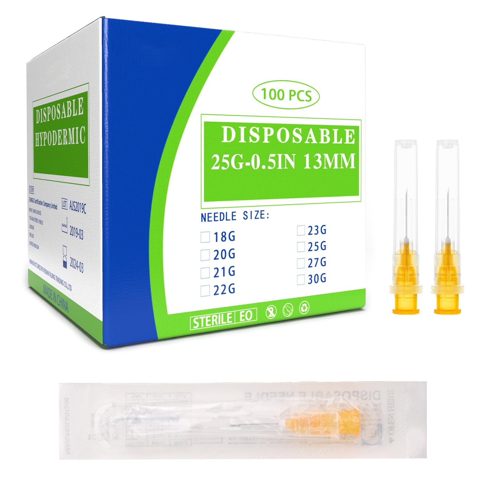 100 Pack 25 Ga 13mm 1/2 in Disposable Dispensing Needles for Scientific and I…