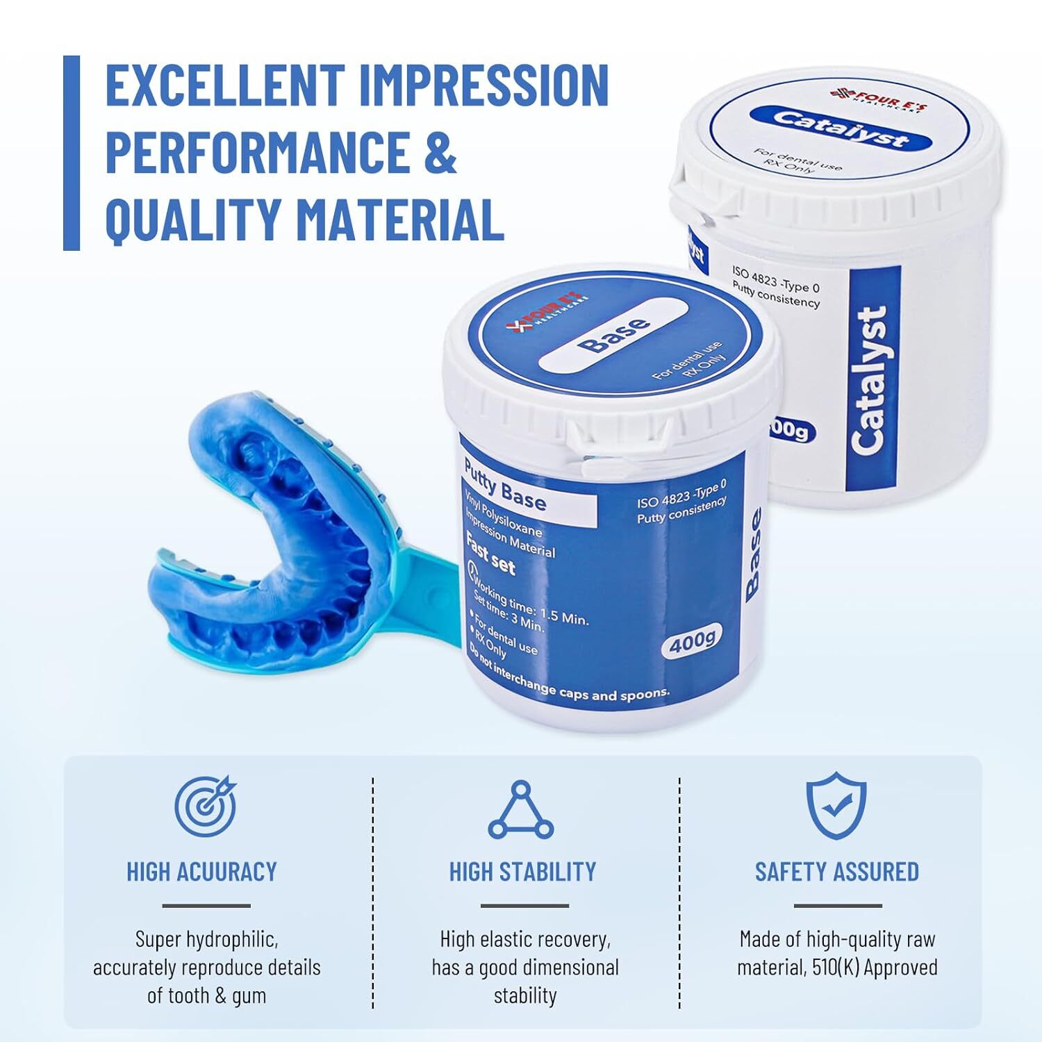 Dental Impression Putty Fast Set VPS Putty 400g Base+400g Catalyst / 25g x12 US