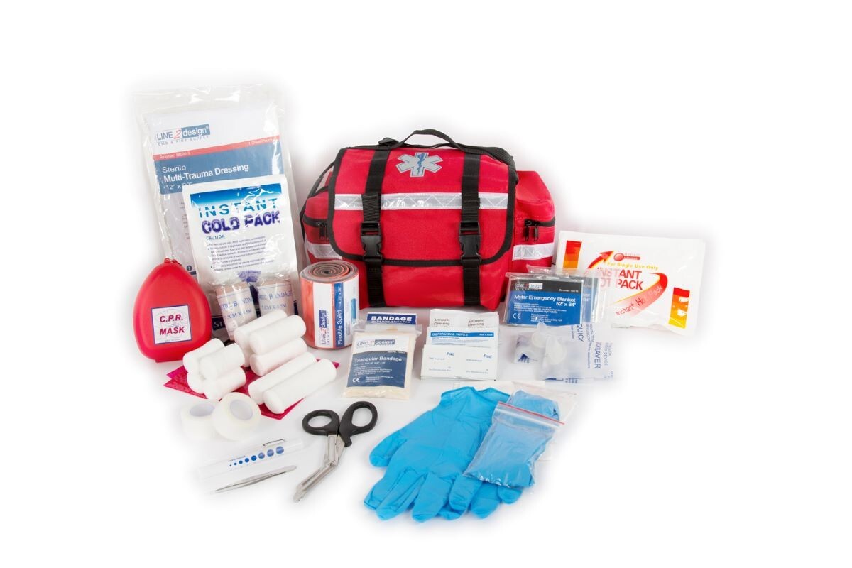 LINE2design First Aid Kit – Paramedic Rescue Emergency First Responder Kit – Red