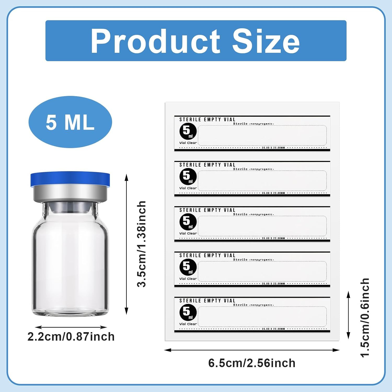 Threlaco 20 Pcs 5Ml Sealed Sterile Empty Vials with Self Healing Injection Port