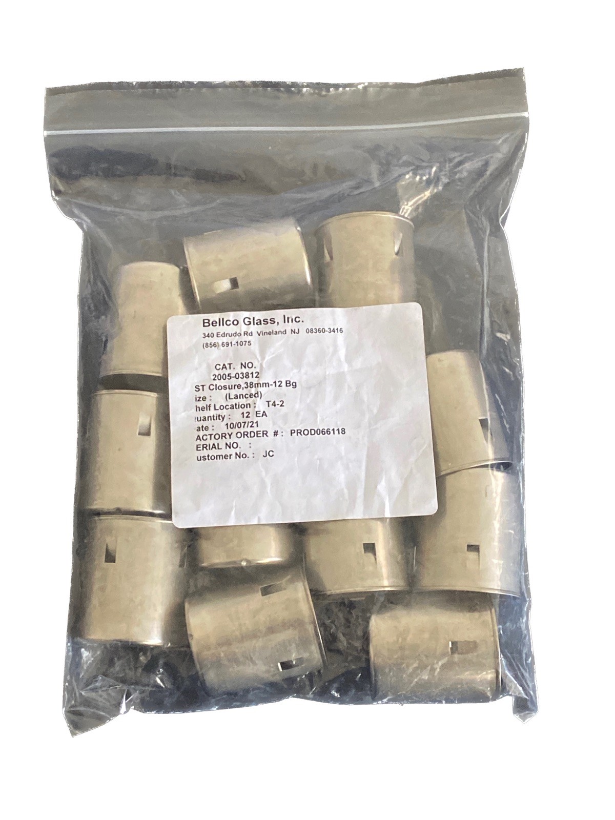 (12/Pk) BELLCO 38mm Stainless Steel Closures for Shaker Flasks 2005-03812