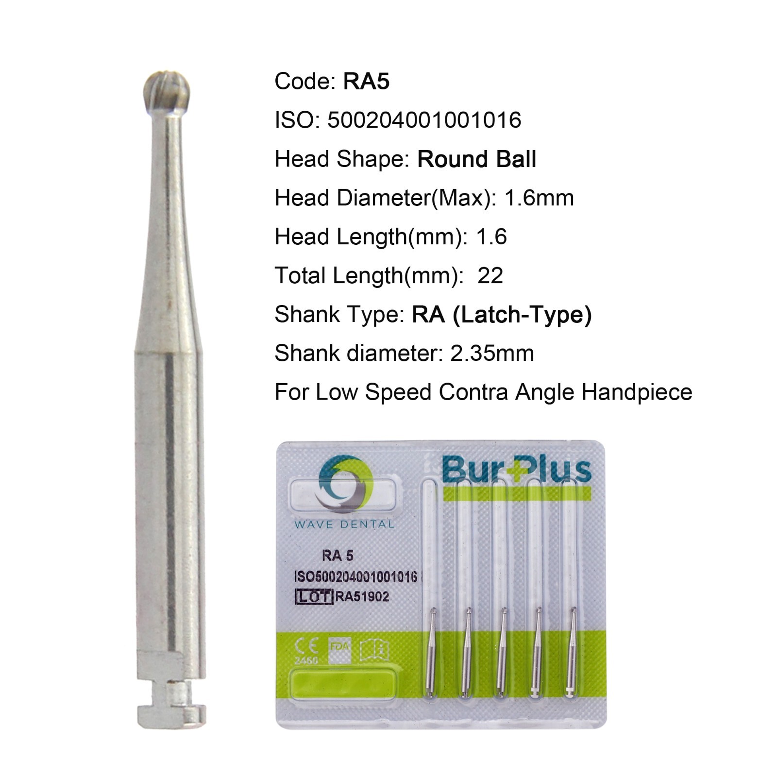Wave Dental Latch Carbide Burs Surgical RA SURG for Slow Speed Round RA 4 6 8 5