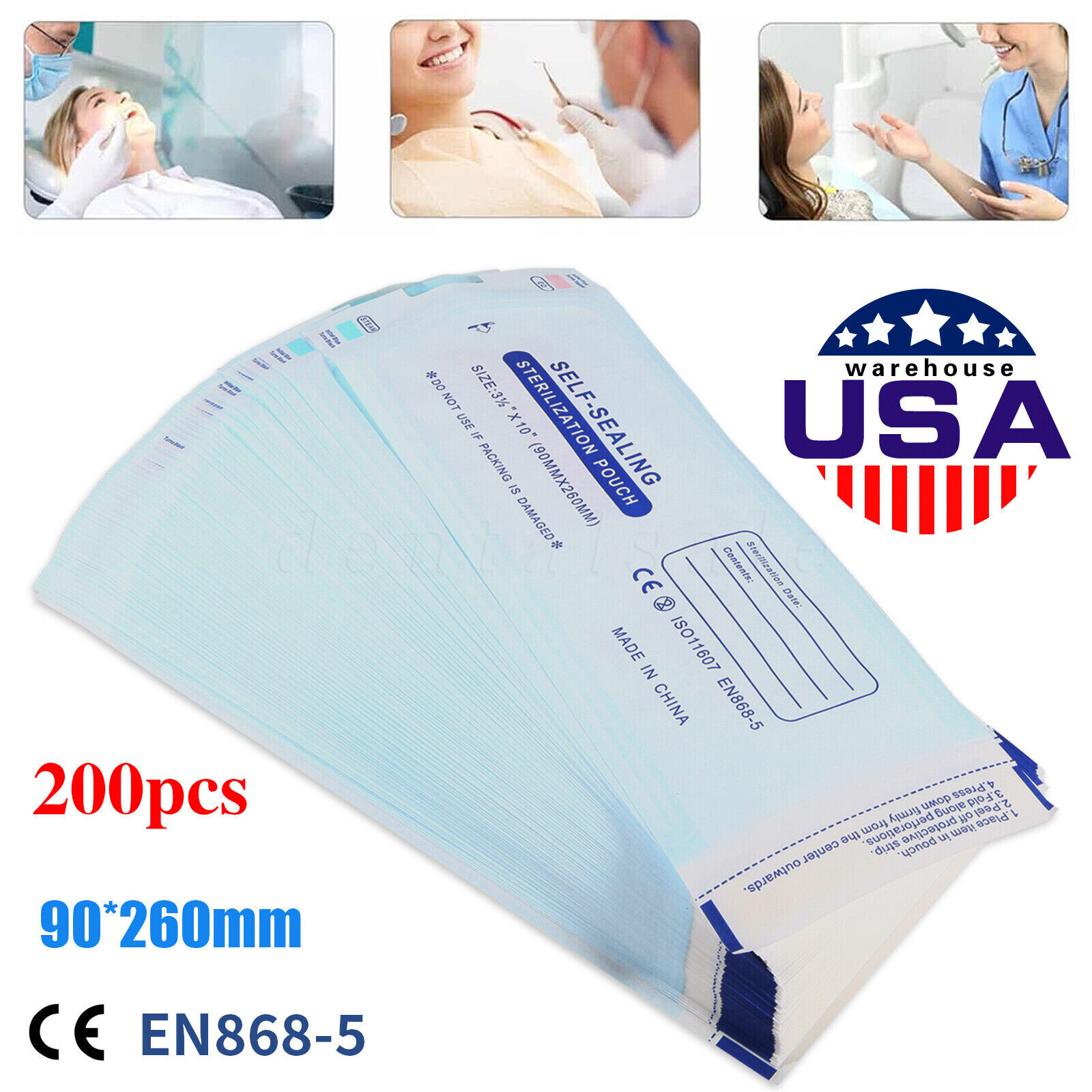 1000 Self-Sealing Sterilization Pouch, 3.5″ x 10″, Paper/Blue Film (5 Boxes)