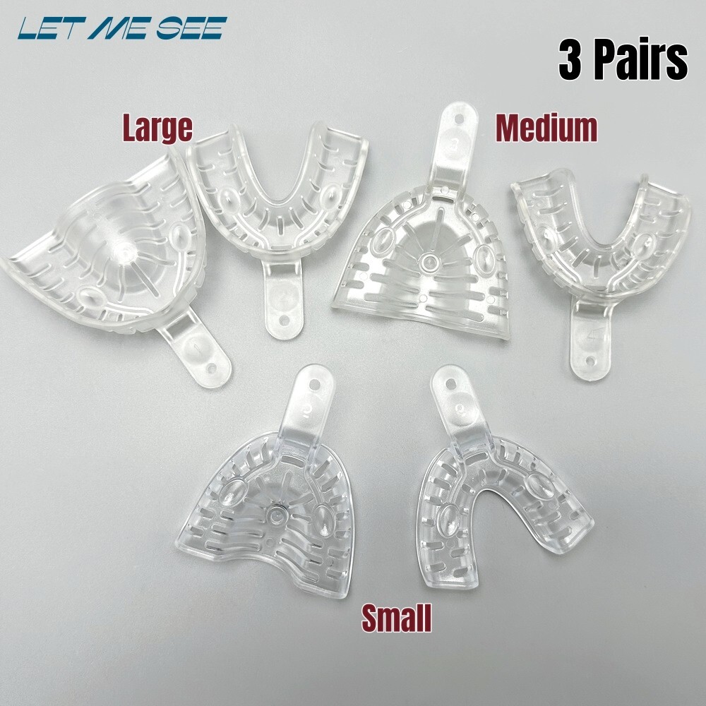3Pairs Dental Alginate Impression Trays Clear Autoclave 121°C Large Medium Small