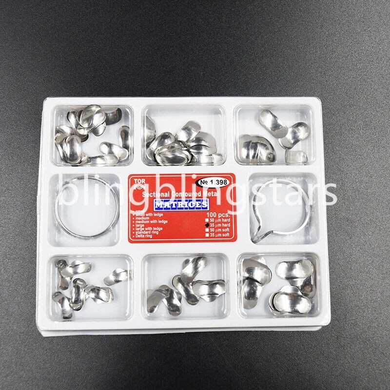 Dental Sectional Contoured Matrices Full Matrix Kit 100pcs 35 μm Hard + 2 Rings