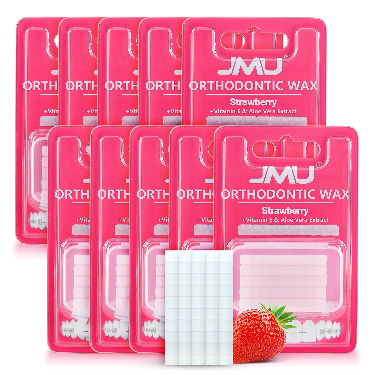 10 Pack Orthodontic Wax for Braces, 500 Precut Wax Dots, Strawberry Flavored for