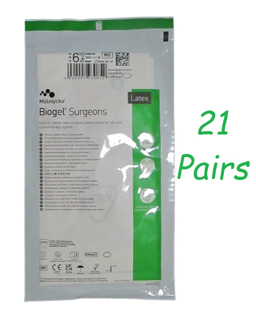 21-Molnlycke Biogel Surgeons Latex Sterile Powder-Free Surgical Glove Sz 6 01/28