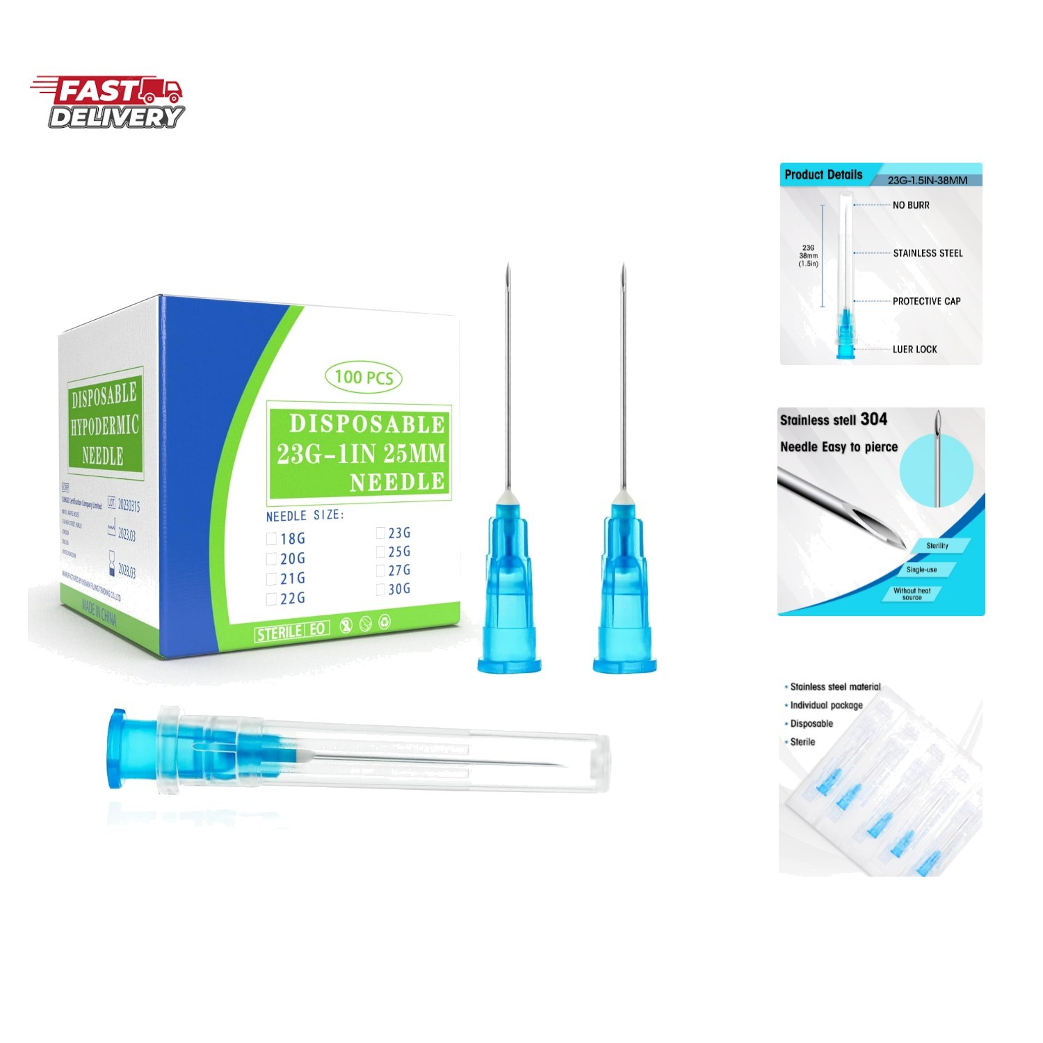 100 Pack 23Ga 25mm 1IN Disposable Needes for Scientific and Industrial Dispen…