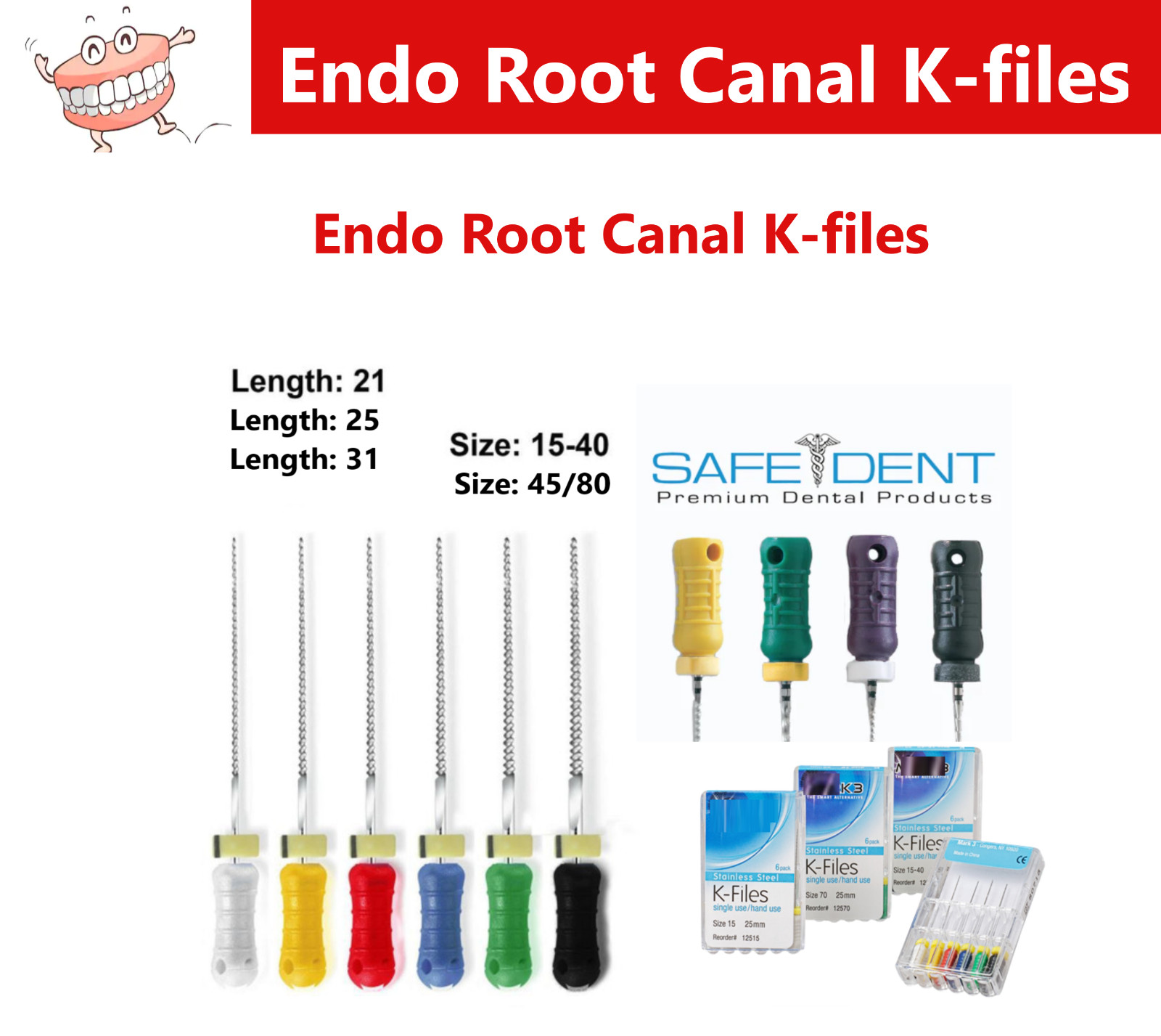 Dental Endo Root Canal File K-files 21mm 25mm 31mm Stainless Steel Hand Files