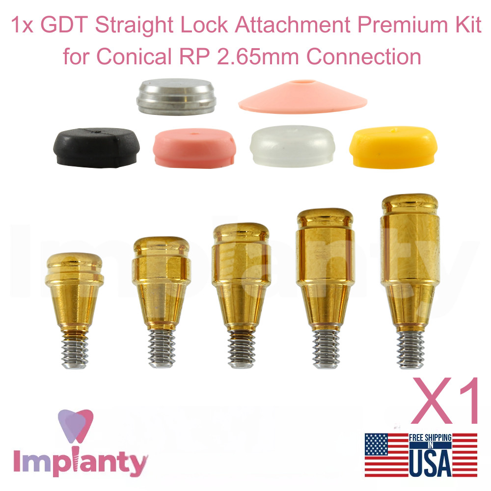 1x Dental Straight Lock Attachment Premium Kit Conical Connection Hex RP 2.65mm