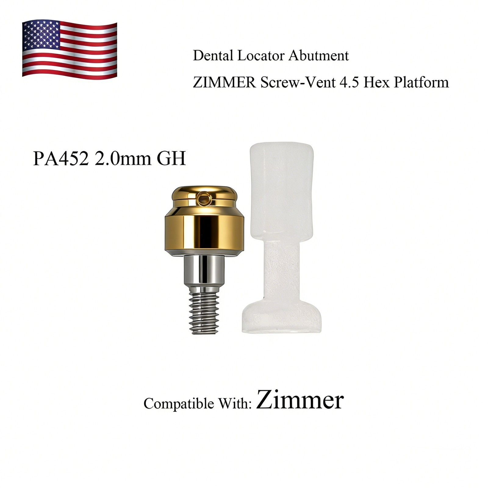 Dental Attachment Locator Abutment for Zimmer Screw-Vent 4.5 Platform 1-5.0mm H