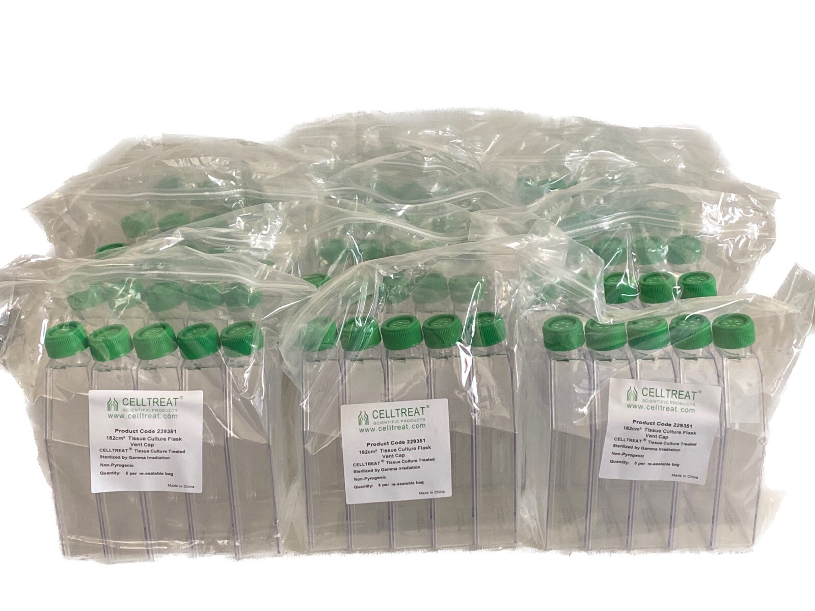 (80) CELLTREAT 600mL 182cm2 PS Tissue Culture Treated Flask w/Vent Cap 229351