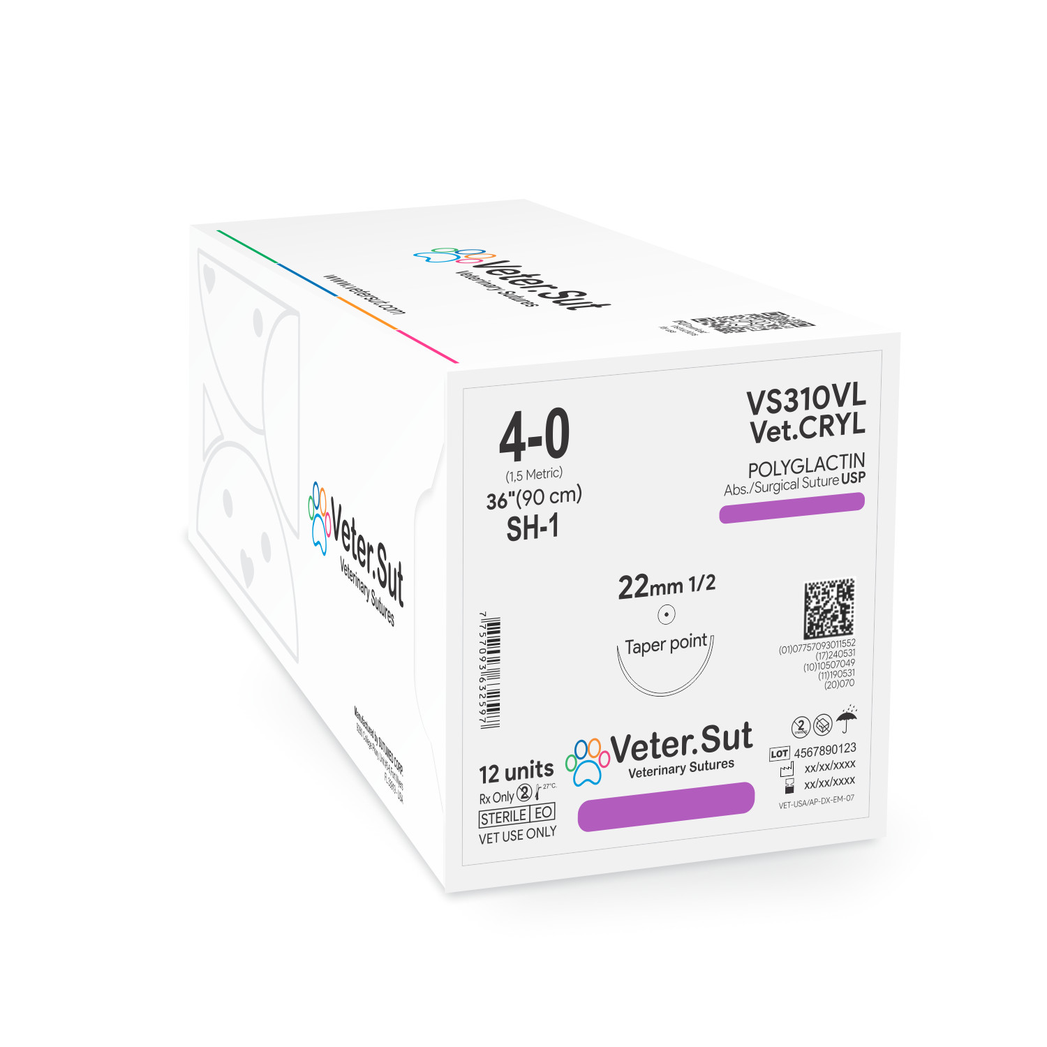 Vetersut VetCRYL Polyglactin USP 4-0, 1/2 22mm taper point Veterinary Sutures