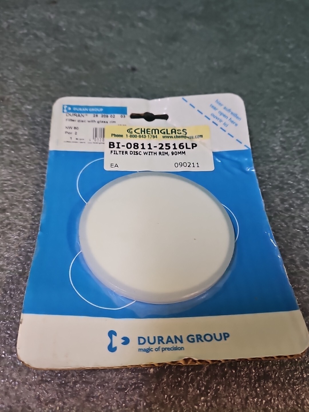 Duran Filter Disc w/ Glass RI. NW 80, Por 2 , 90mm | Chemglass Bi-0811-2516lp