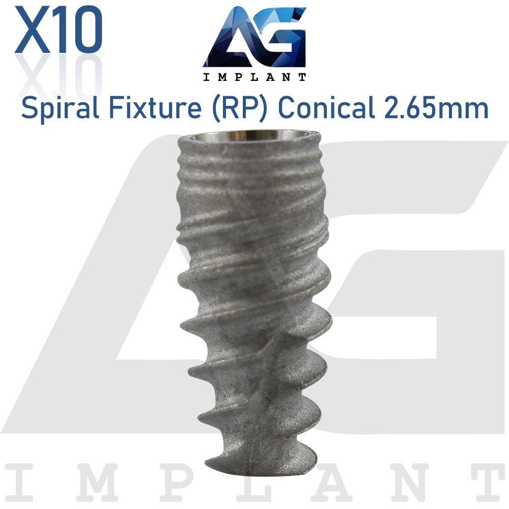 10 Spiral Fixture Regular Platform (RP) Conical Connection Hex 2.65mm Dental SLA