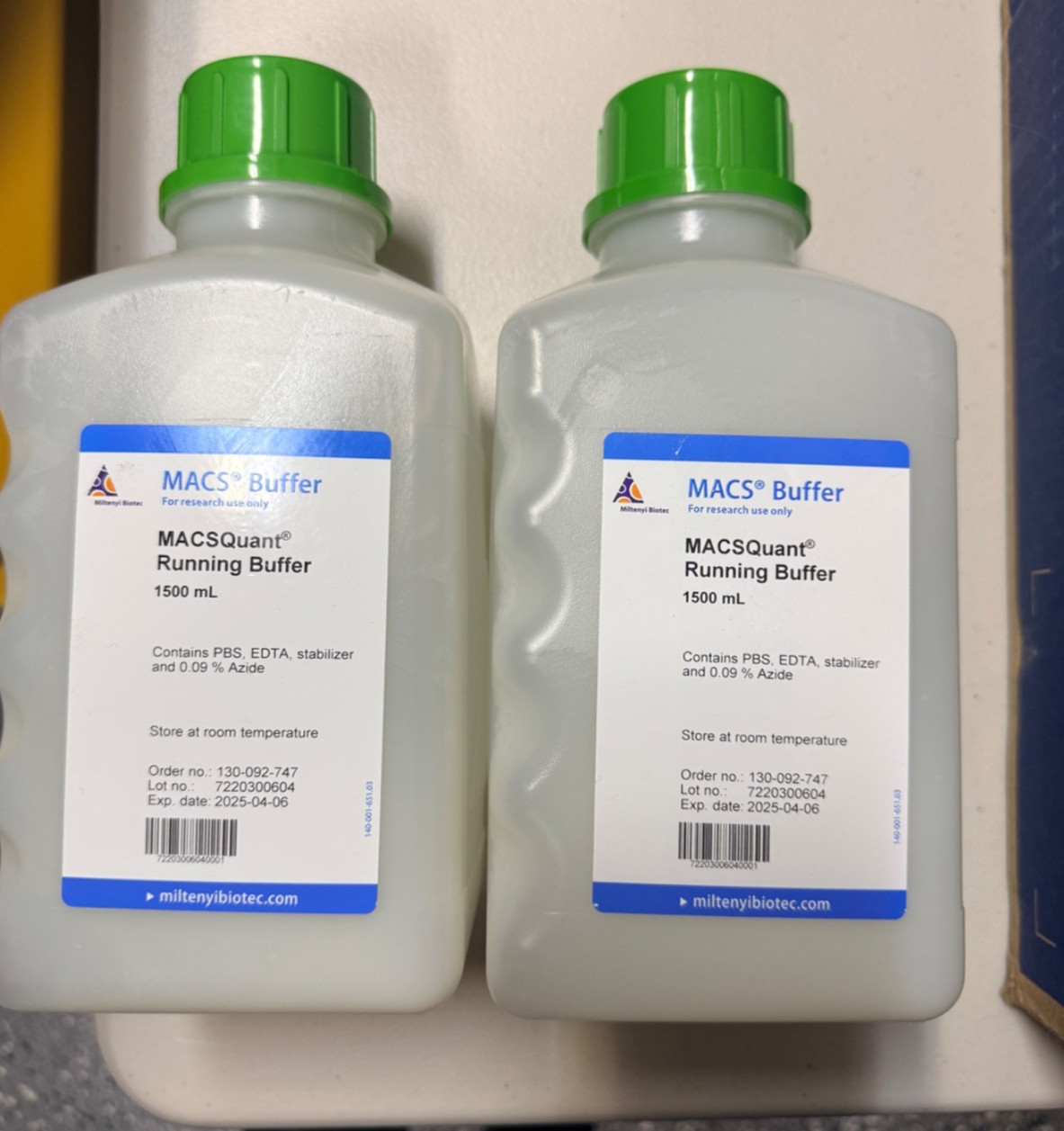 Milteny Biotec MACSQuant Running Buffer 1500mL ea. 30-092-747, 2 Pack 4-6-25 EXP