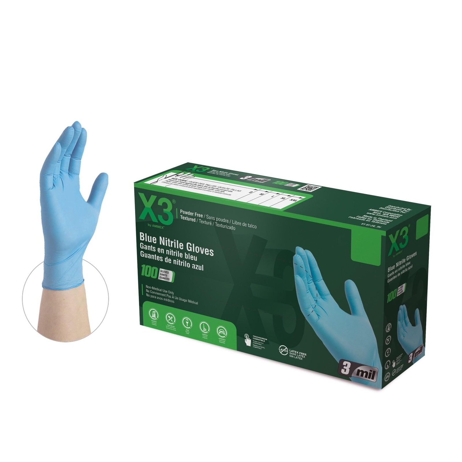 X Large Pack of 100 Blue Nitrile Protective Gloves for Food and Industrial Use