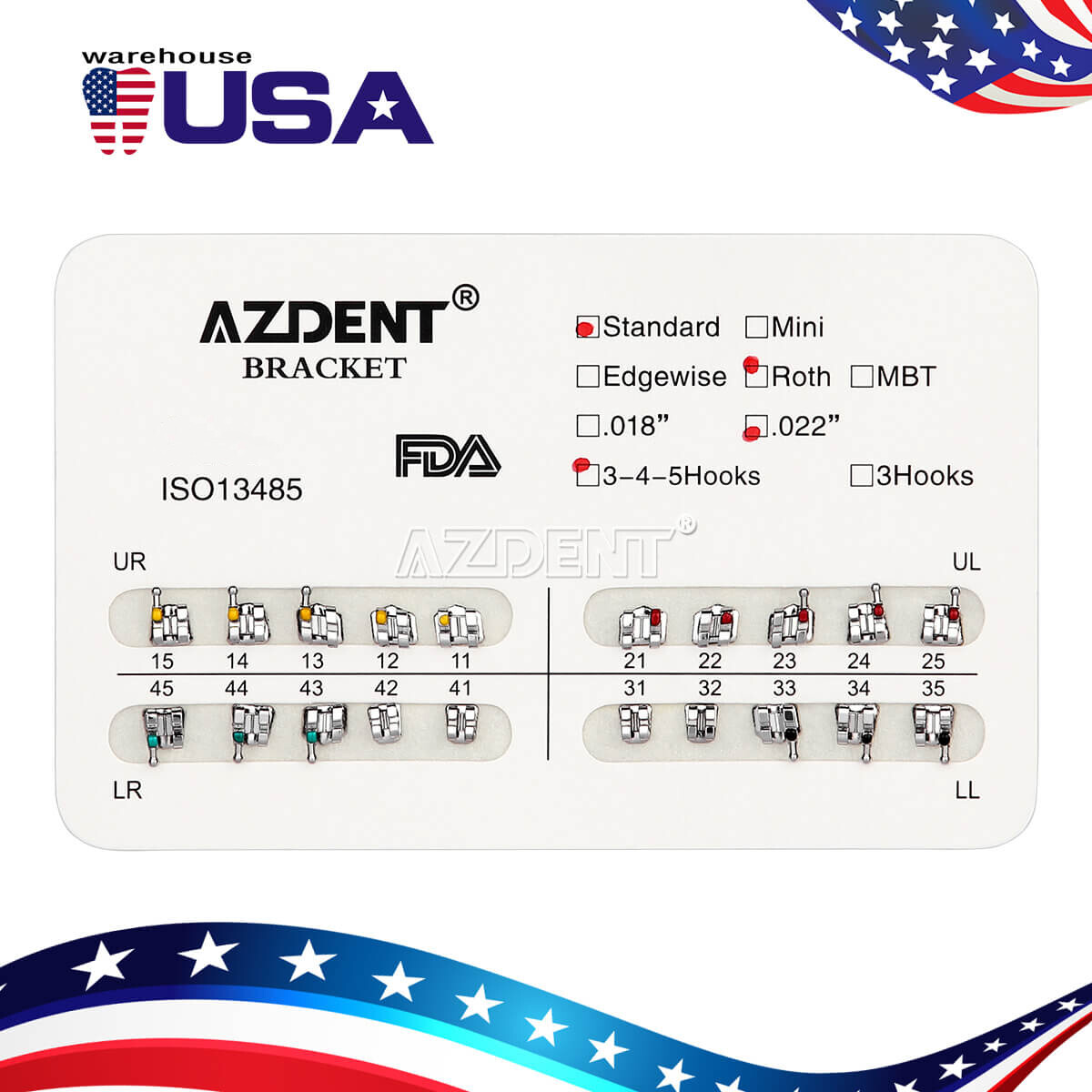 Dental Orthodontic Brackets Teeth Braces Standard Roth .022 Hooks 3-4-5