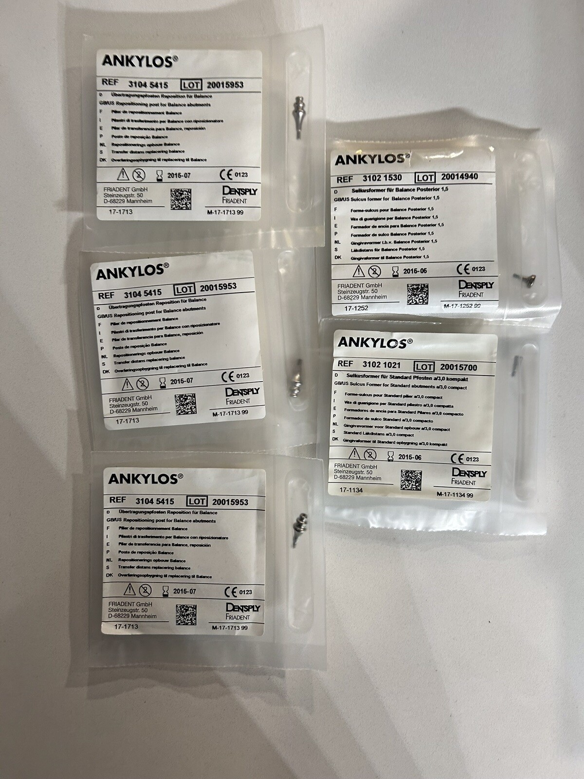 Ankylos Repositioning Post for Balance Abutments, Variety, All Expired, QTY 5