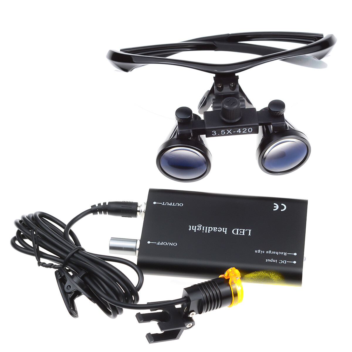 Dental 3W LEd Headlight with Filter + 3.5X Binocular Loupes Aluminum Box Black
