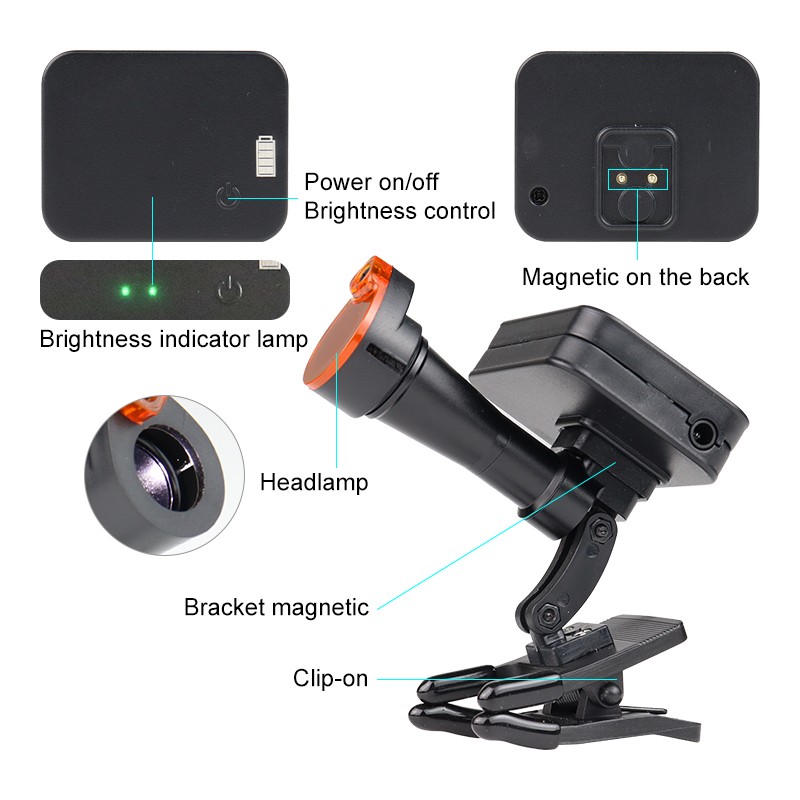 5W Wireless Dental LED Headlight Lamp Magnetic Clip-on Headlamp with 2 Batteries