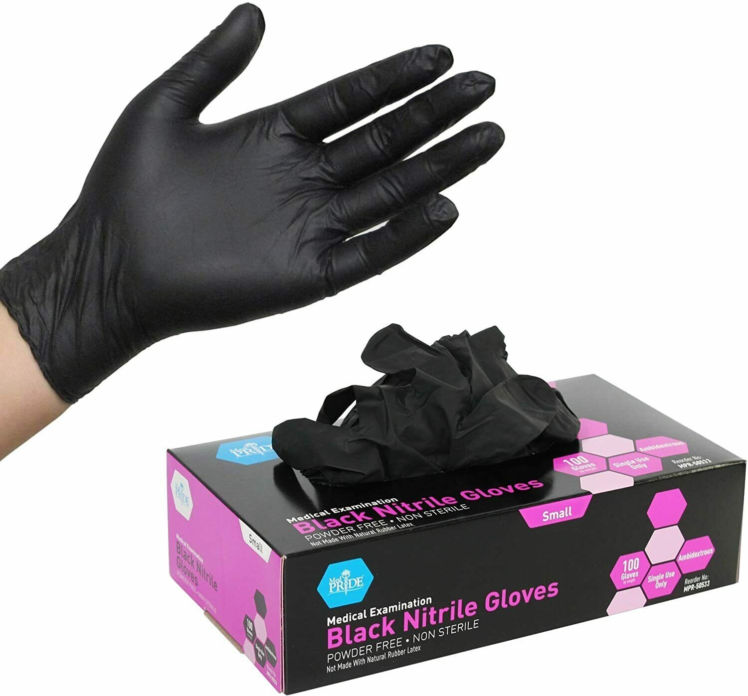MedPride Medical Examination Nitrile Gloves,N/S Powder Free, Small-Black-1000/CS