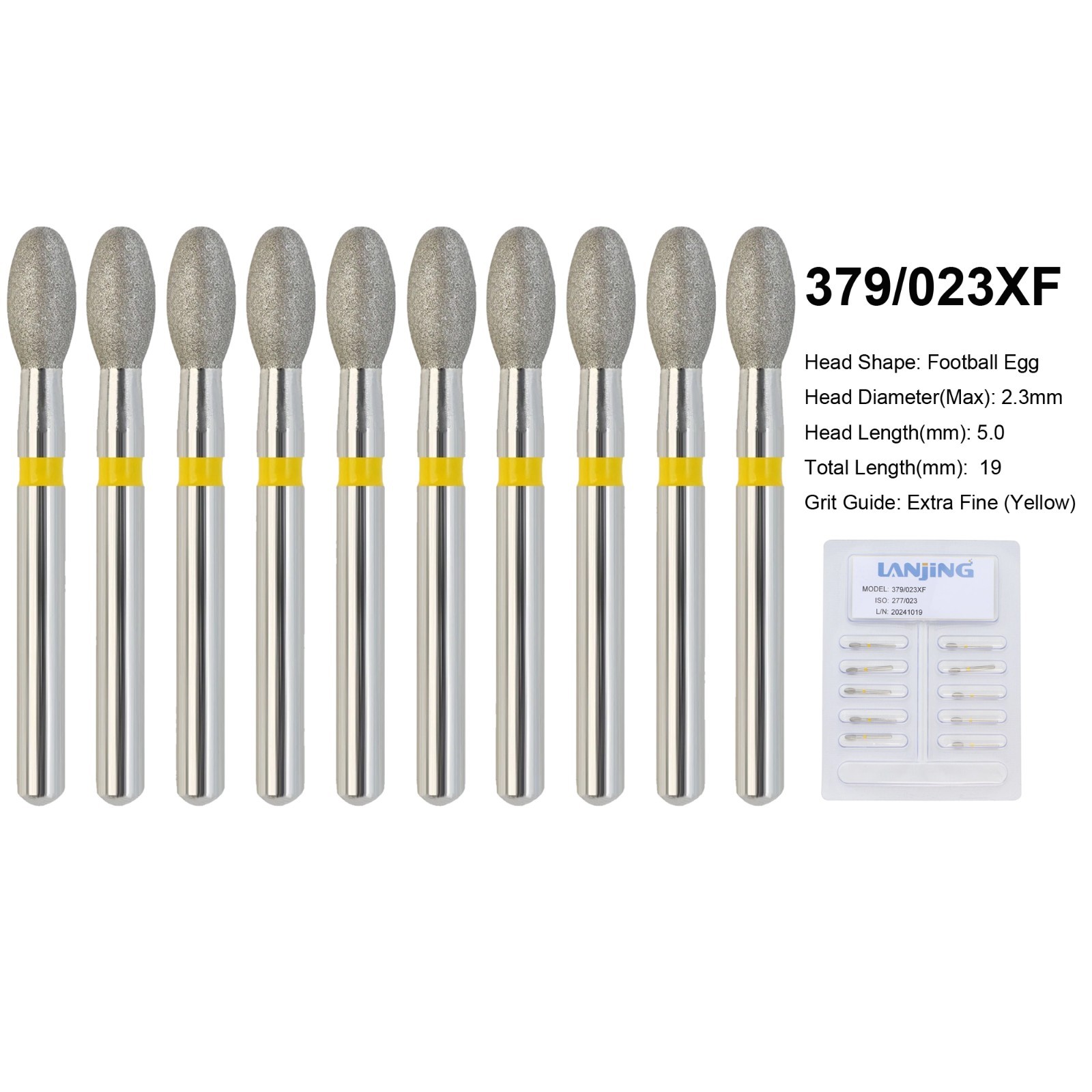 Zirconia Cutting Burs Dental Diamond Bur Football Pear Round End Taper Barrel FG