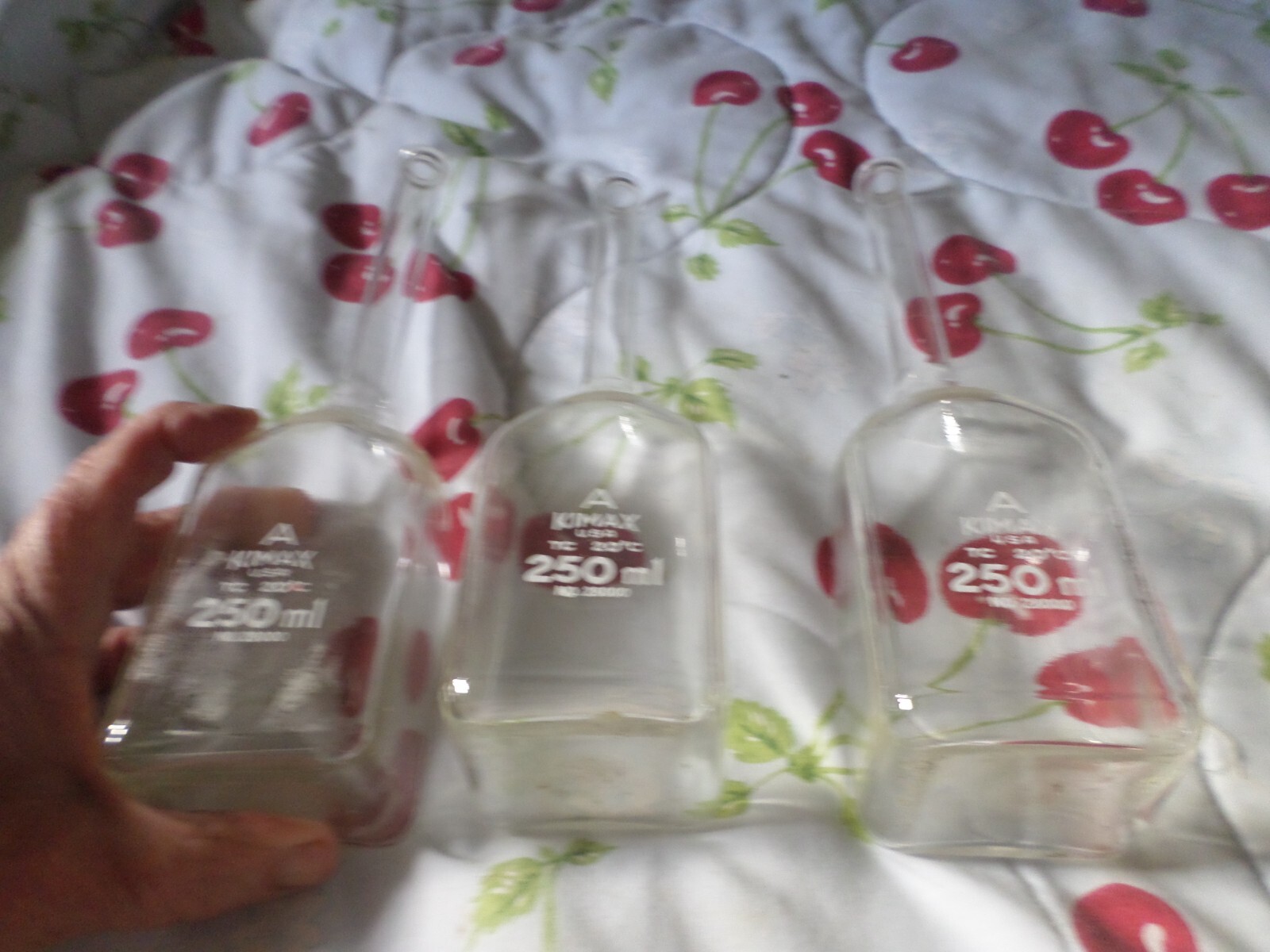 3 clear glass KIMAX 250ml Glass Lab Volumetric Flask TC 20°C