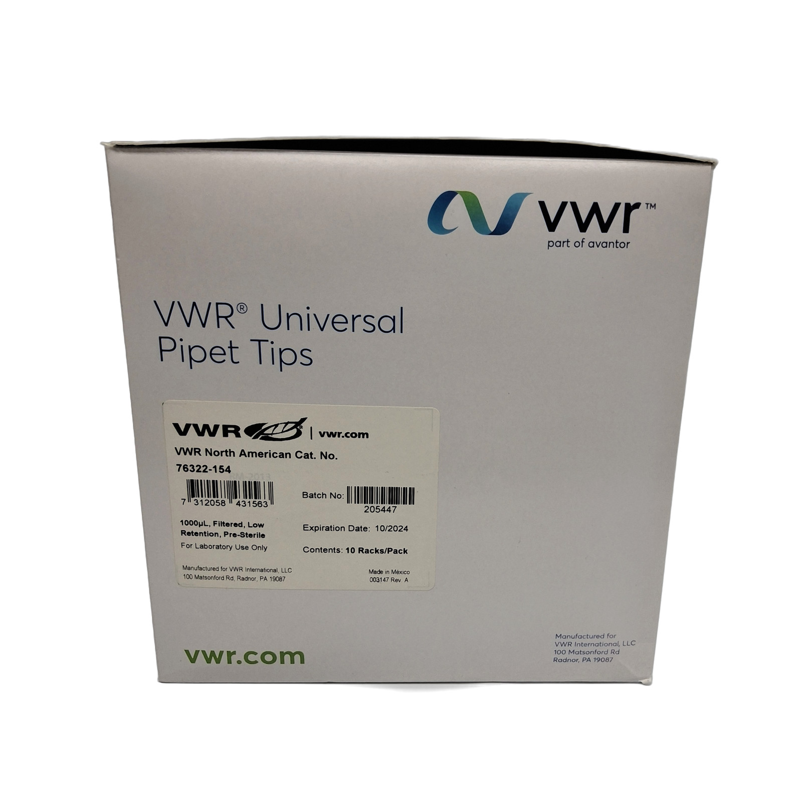 VWR Universal Pipet Tips 1000uL Filtered Sterile 76322-154 Partial Box 7 Racks