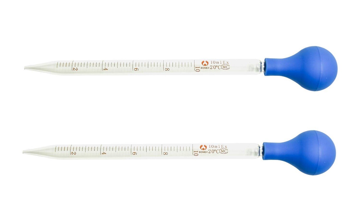 10ml Glass Graduated Pipettes Lab Dropper with Blue Rubber Cap and Scale(2 Pack)