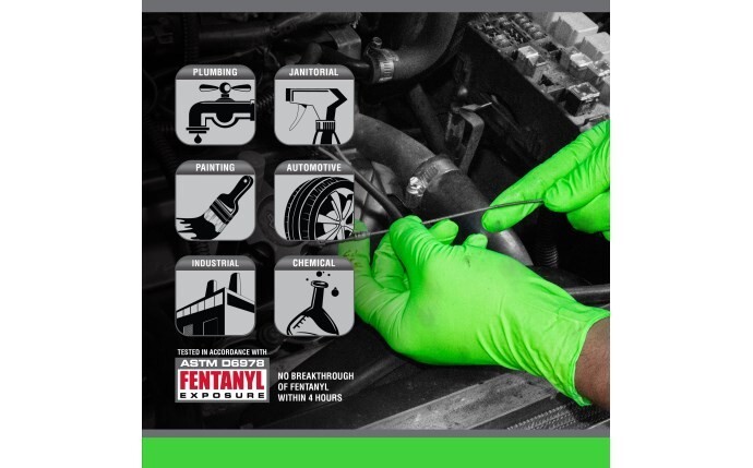 SAS Safety Raven Invue Hi-Viz Neon Green Nitrile Gloves, 7 mil Thick, 1000/Cs