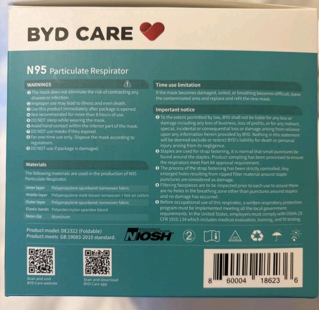 *NEW*Case 12 Boxes Of 20 Ea N95 Face Mask Particulate Resp 95% Filter Efficiency