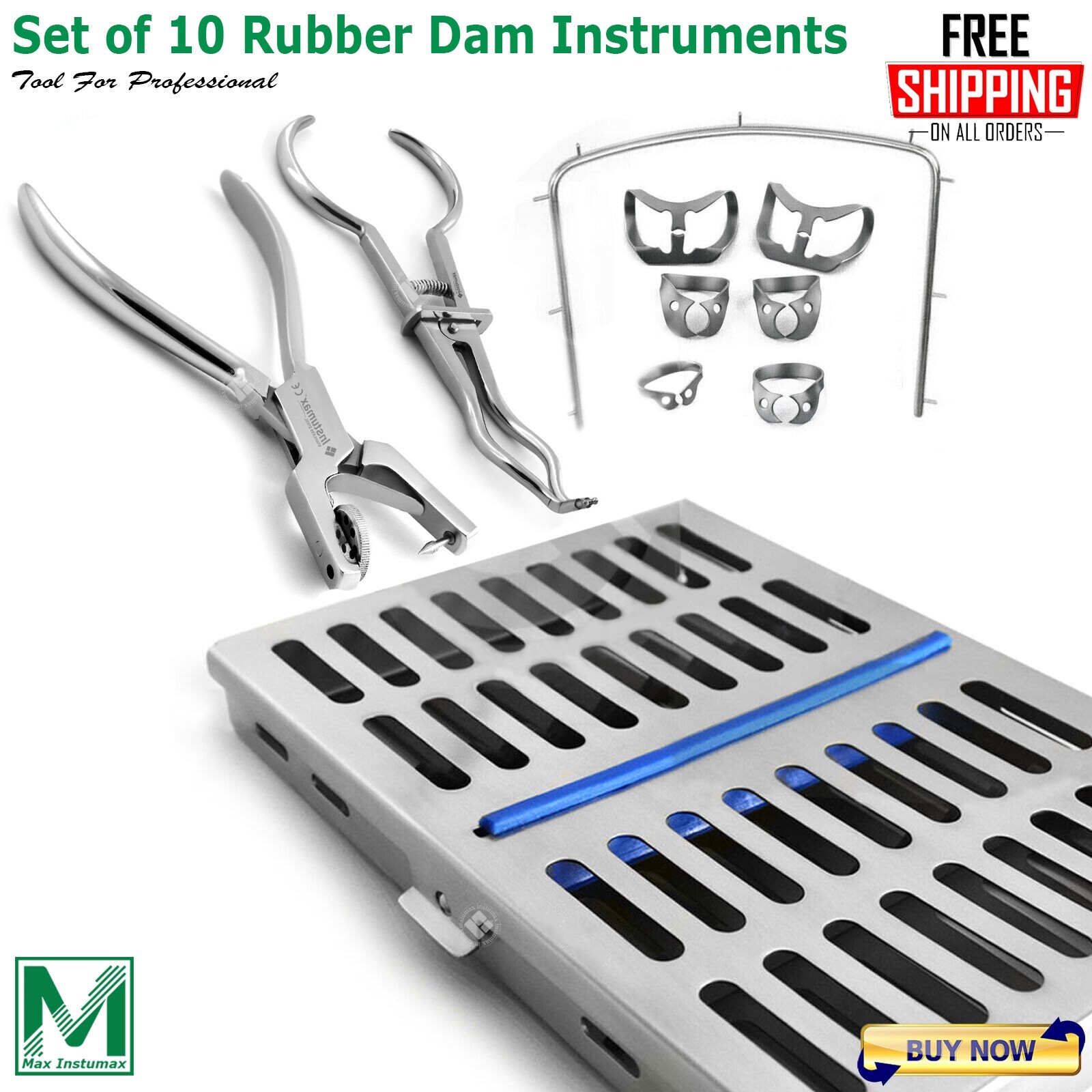 Dental Rubber Dam Kit Universal Brinker Clamps Frame Punch Forceps Mesh Cassette