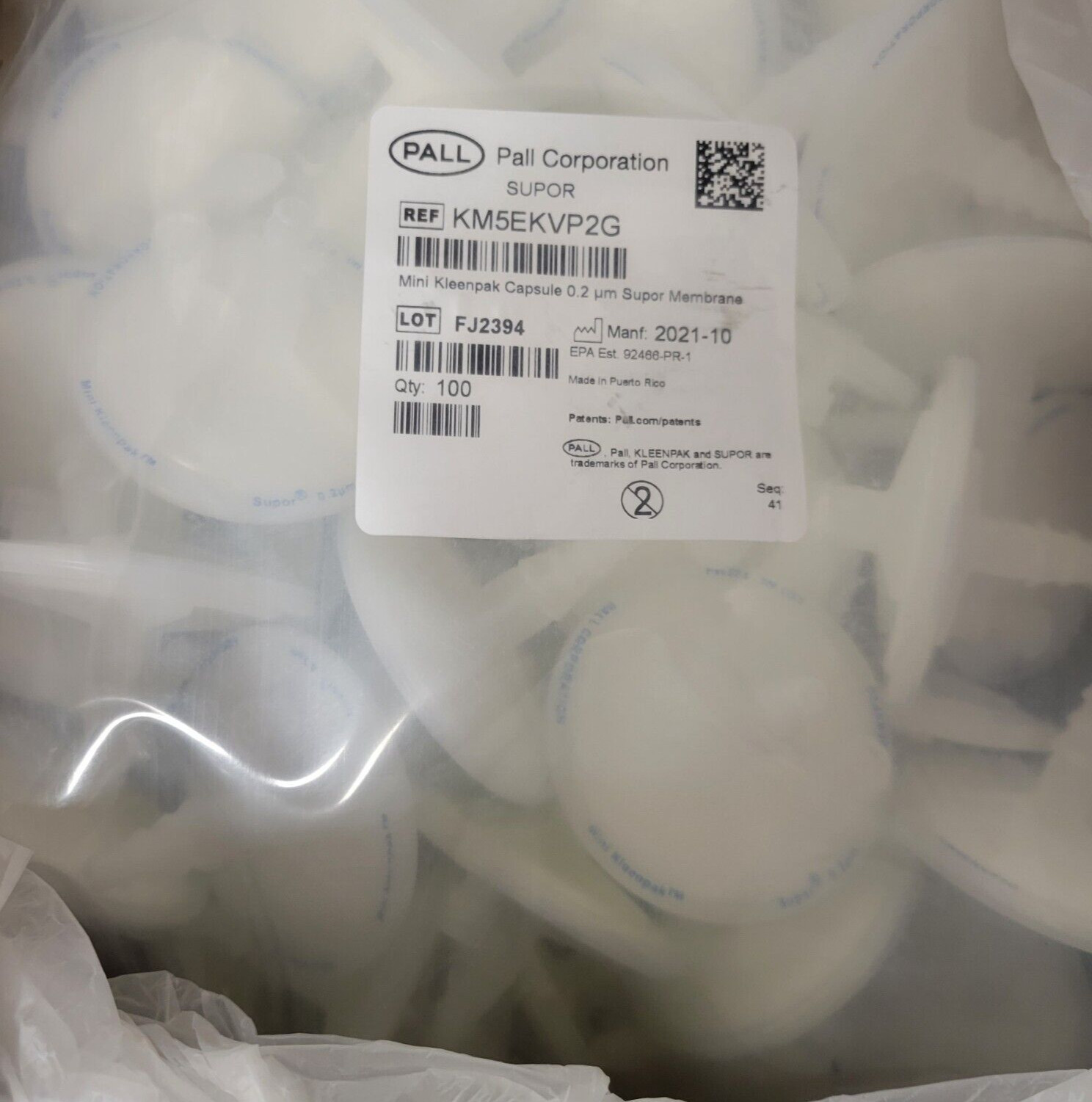 100 PK PALL KM5EKVP2G Supor membrane in Mini Kleenpak™ capsules, 0.2 µm