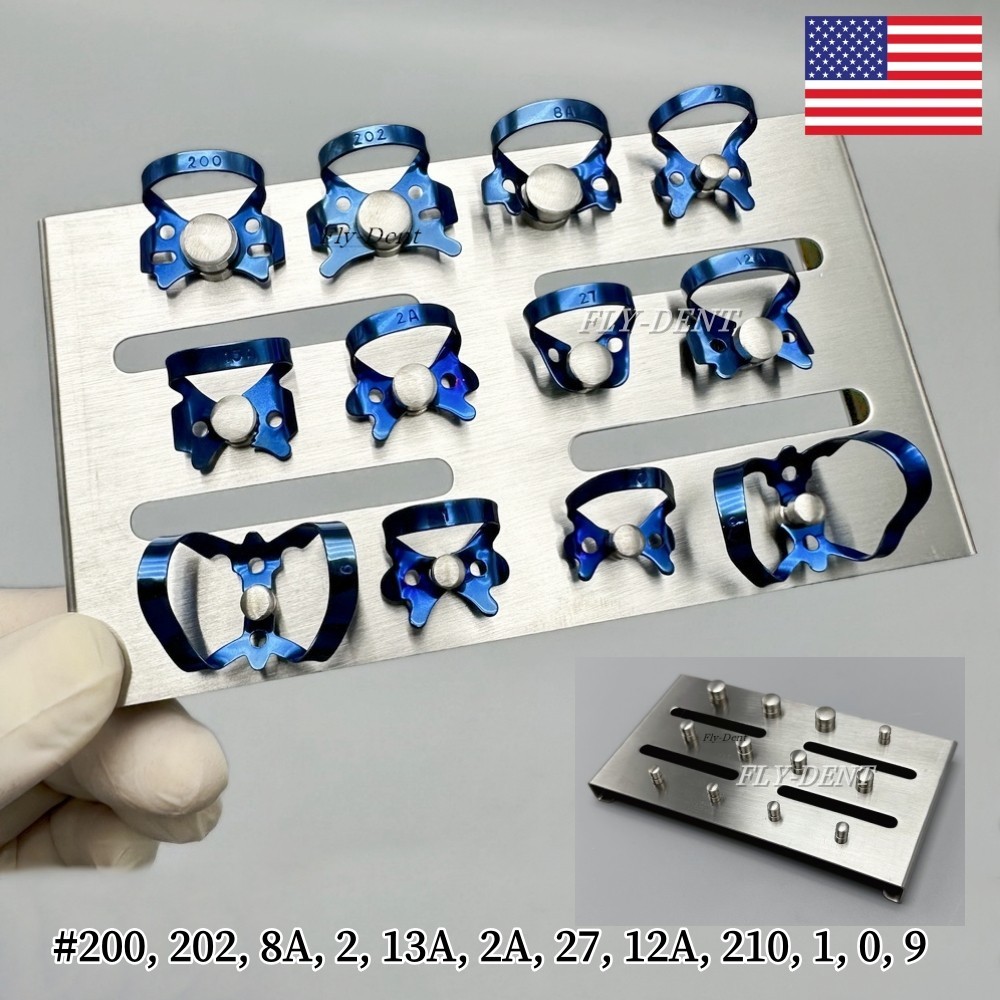 12pcs Endodontic Rubber Dam Clamps With Sliver Tray Dental Endo Lab Instruments