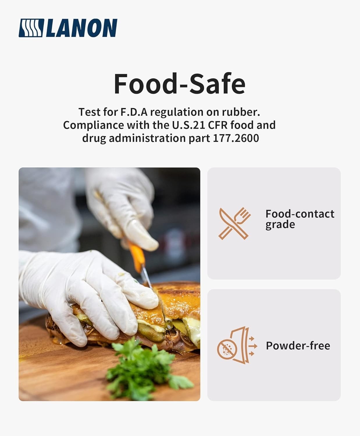 LANON Food Safe Disposable Nitrile Gloves – Powder-Free, Medium (Pack of 100)