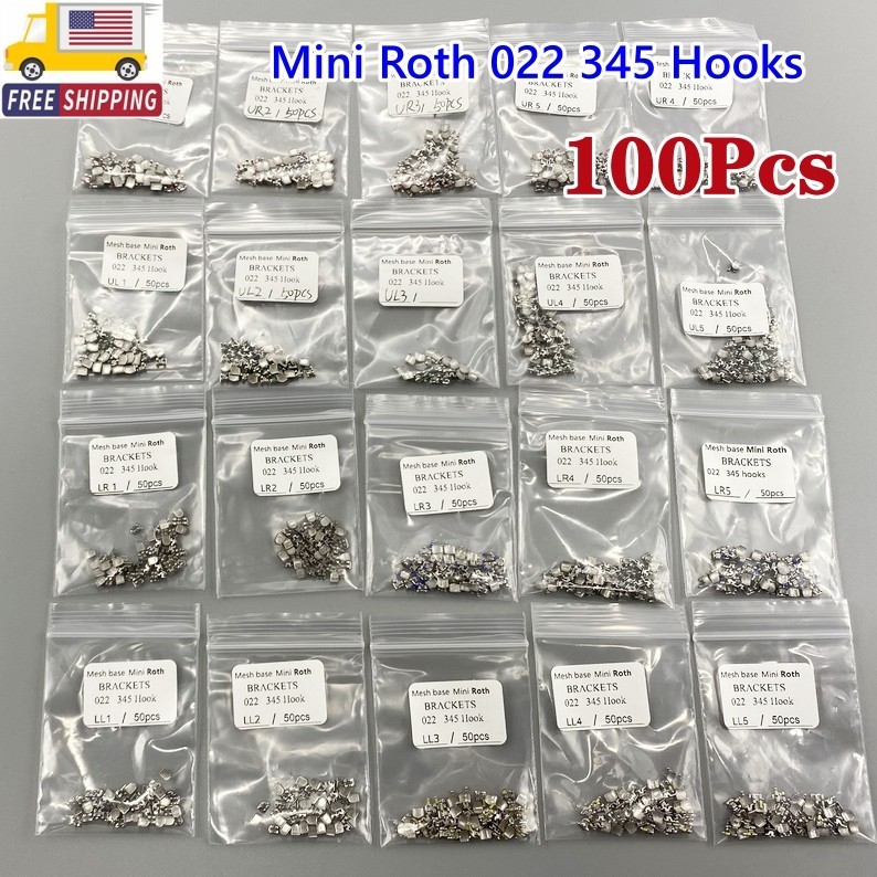 100Pcs Dental Orthodontic Brackets Braces Mini Roth 022 Slot Hooks 345