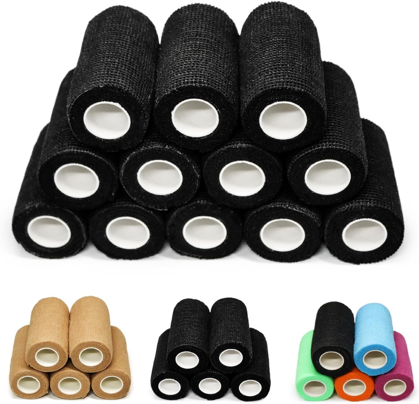 12-Pack 2″x5Yds Self-Adhesive Breathable Cohesive Bandage Tan