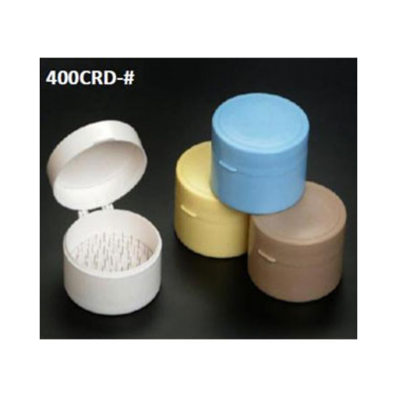 ROUND COTTON ROLL HOLDER. PLASTIC W EMBEDDED PINS HINGED LID 1/PK BEIGE PLASDENT